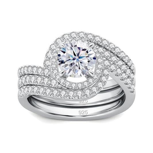 Luxury 3Pcs Set Full Moissanite Bridal Ring Set 925 Sterling Silver Engagement Ring for Women Wedding & Proposal Gift