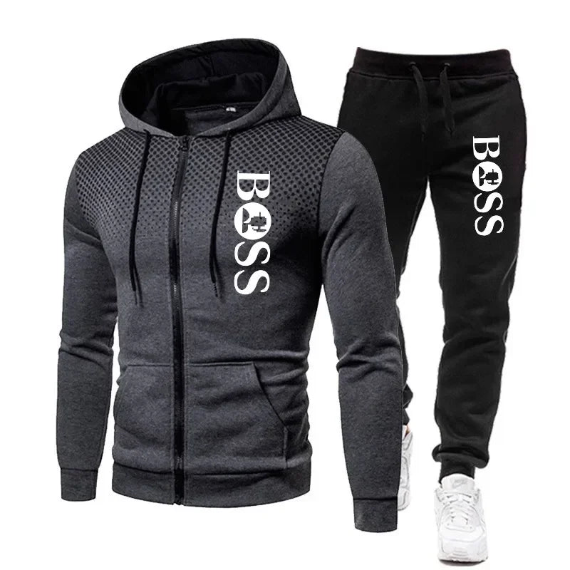 2026 New Spring and Autumn Men's Leisure Fitness Basketball Two Piece Set Fashion Outdoor Leisure Hoodie Set