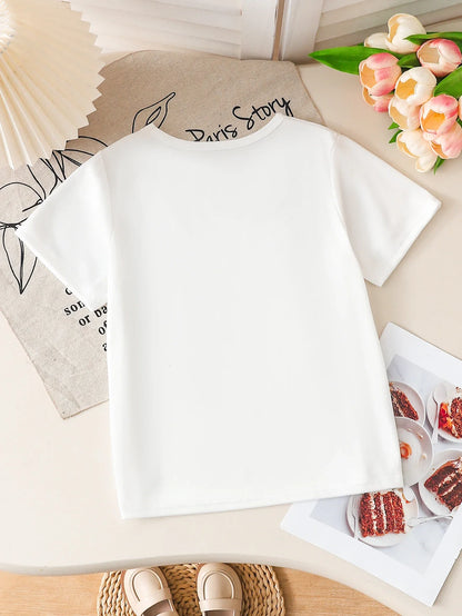 Kids Boys/Girls White T-Shirt, "New York Brooklyn" Letter Print Short Sleeve Tee for Casual Daily Wear