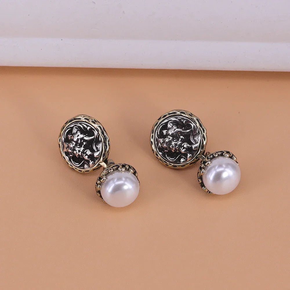 New 925 Sterling Silver Hoop Earrings Pearl Droplet Irregular Vintage Punk For Women Girl Gift Jewelry Dropshipping Wholesale