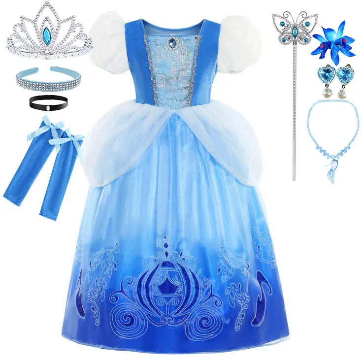 Cendrillon Inpired Princess Ball Gown Costume Play Purim Festival Dress Fairy Tale The Glass Slipper Role Play Apparel 3-10Yrs