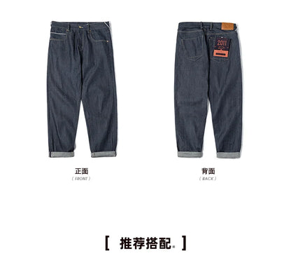 Vintage 13.5oz Heavyweight Selvedge Raw Denim Jeans Men's Straight Fit Cotton Jeans Casual Pocket Trousers Fall Winter