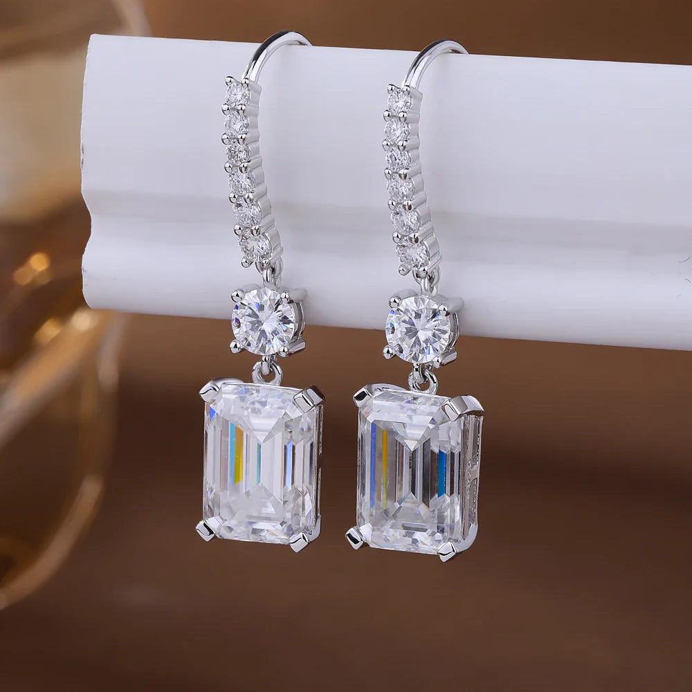 4.5carat Emerald Cut Moissanite Drop Earrings for Women 925 Sterling Silver Long Tassel Sparkling Diamond Hook Earring