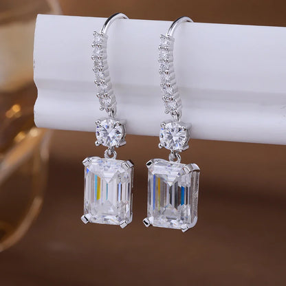 4.5carat Emerald Cut Moissanite Drop Earrings for Women 925 Sterling Silver Long Tassel Sparkling Diamond Hook Earring