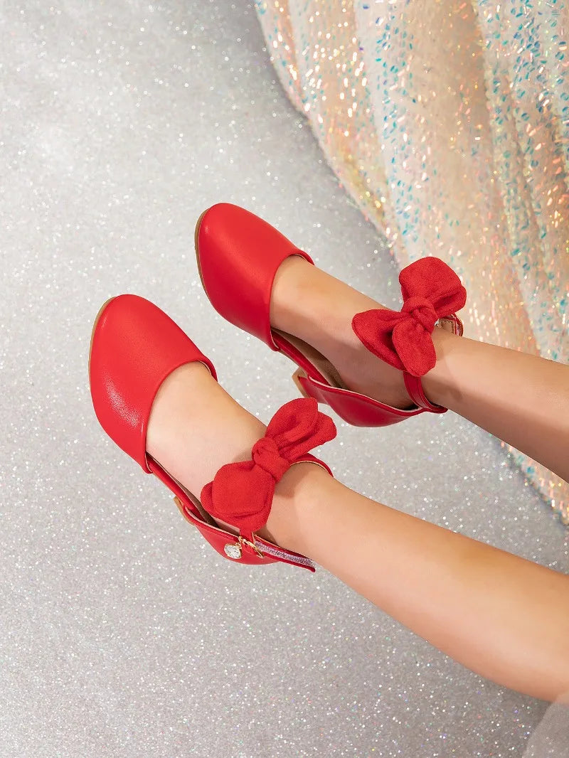 New Children High Heels Ankle-strap Bowknot Girl Princess Dress Sandals Sweet Wedding Party Versatile Kids Fashion Catwalk Shoes