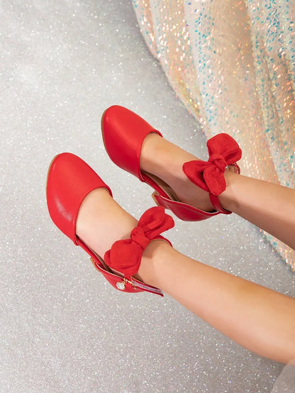 New Children High Heels Ankle-strap Bowknot Girl Princess Dress Sandals Sweet Wedding Party Versatile Kids Fashion Catwalk Shoes