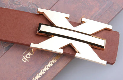 Men's and Women's Casual Fashion Belt  Korean Version Gold Buckle Belt Trendy I-shaped Buckle Belt
