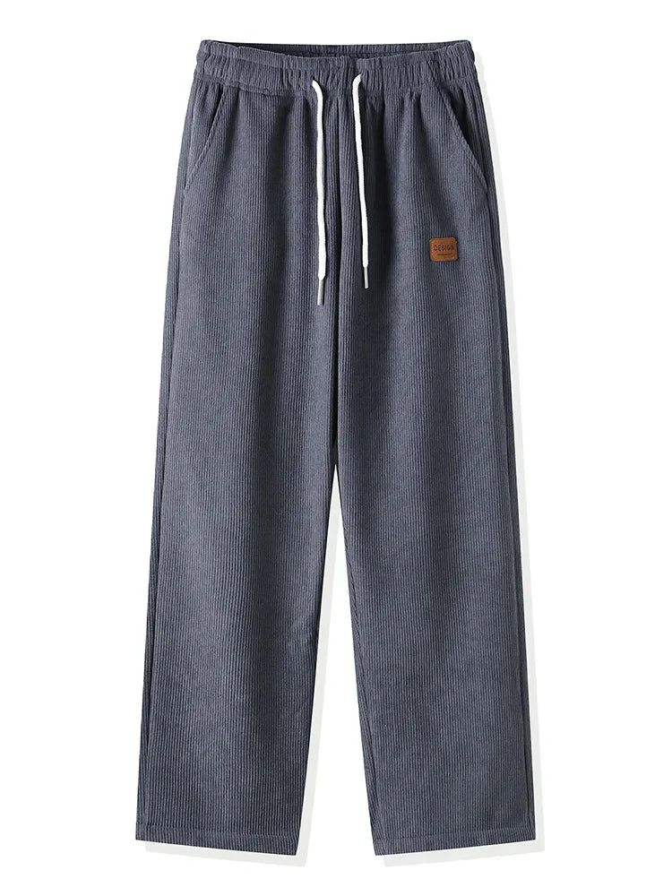Winter Thick Warm Corduroy Sweatpants Men Fleece Liner Drawstring Straight Loose Track Pants Male Casual Fleece Thermal Trousers