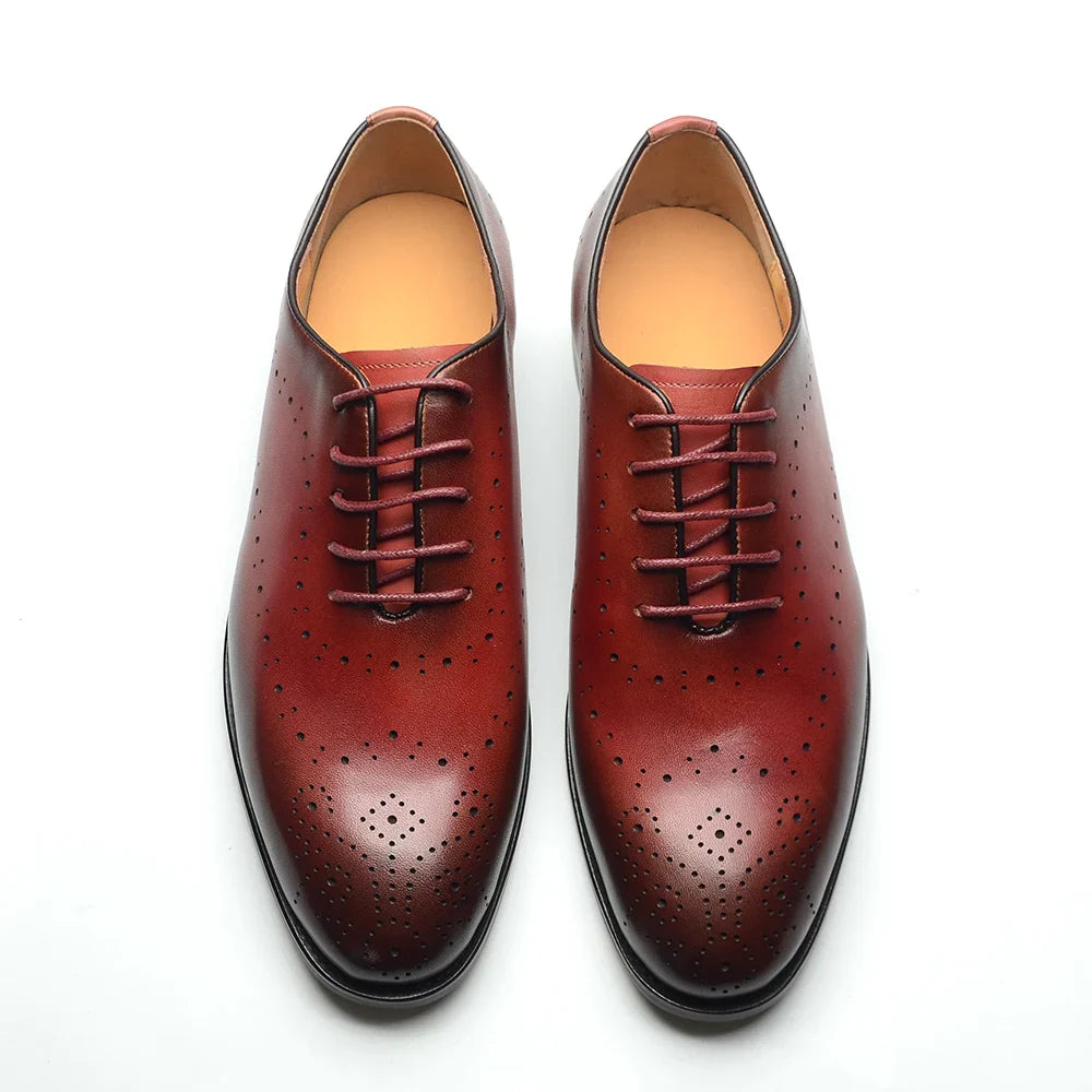 Luxury Genuine Leather Men's Dress Shoes Red/Black Wingtip Oxford Formal Lace-up Brogue Business Man Shoes for Social Wedding