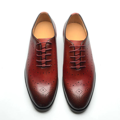 Luxury Genuine Leather Men's Dress Shoes Red/Black Wingtip Oxford Formal Lace-up Brogue Business Man Shoes for Social Wedding