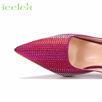 Italian Design African Women's High Heels Pointed Toe Sandals Party Wedding Party Magenta Color Shoes and Bags Set