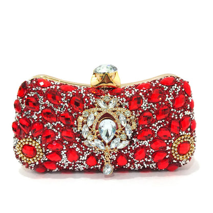 Sparkly Red Rhinestone Peep Toe Block Heels Matching Crystal Clutch Bag Women Wedding Evening Party Bridal Shoe and Bag Set