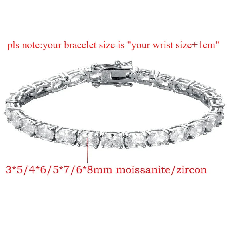 0.3-1.5CT Oval Cut Moissanite Hip-hop Tennis Bracelets for Women Men Lab Diamond Wedding Party 100% S925 Silver Chain