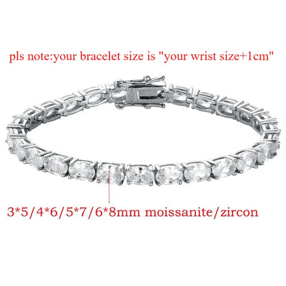 0.3-1.5CT Oval Cut Moissanite Hip-hop Tennis Bracelets for Women Men Lab Diamond Wedding Party 100% S925 Silver Chain