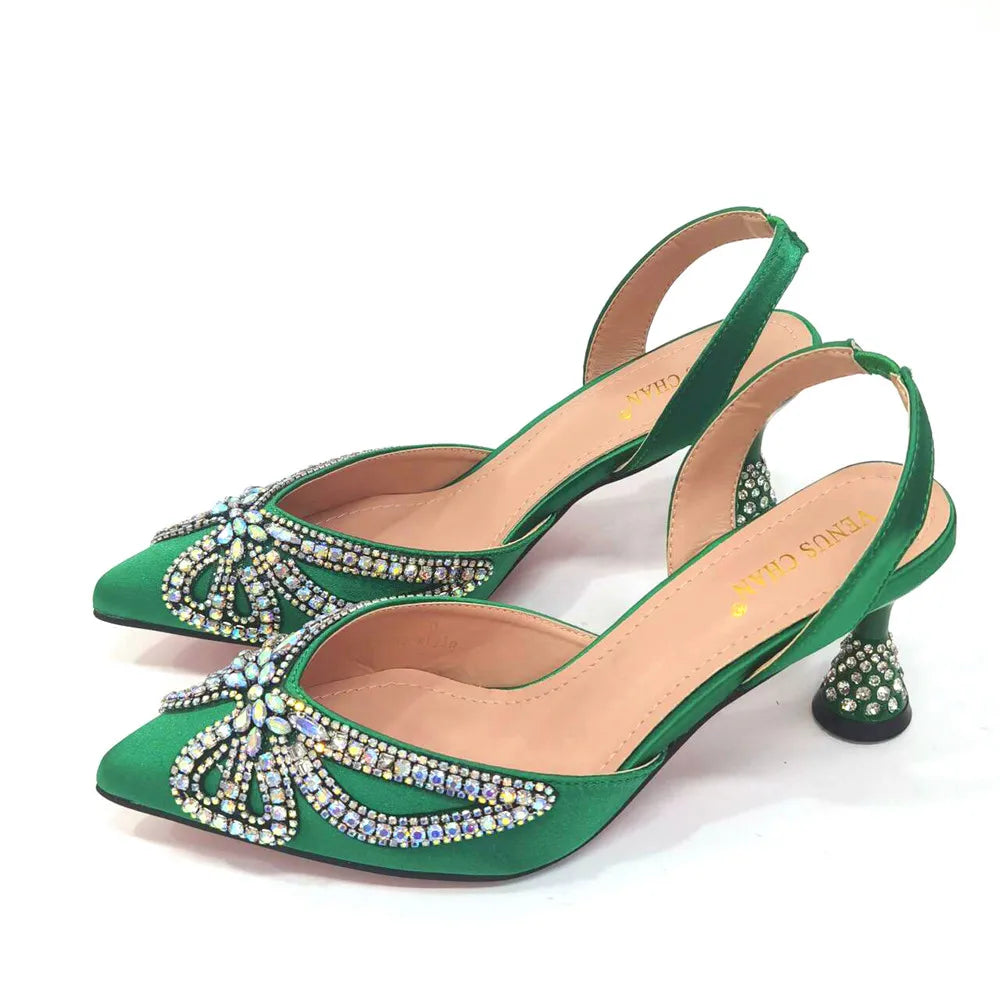 Yellow Classy Bowknot Pointed Toe Women's Shoes High Heel Elegant Sandals Shallow Mouth Shoes Bag Set Women