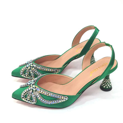 Yellow Classy Bowknot Pointed Toe Women's Shoes High Heel Elegant Sandals Shallow Mouth Shoes Bag Set Women