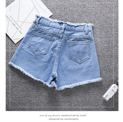 2025 Summer Woman High Haist Jeans Shorts Fashion Rough-edges Denim Short Pants Schoolgirl Casual Pants Blue Black White Jeans