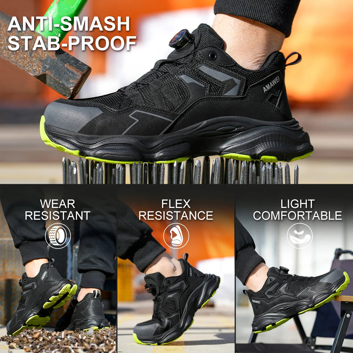 Rotating Button Safety Shoes Men Steel Toe Sneaker Work Shoes Man Puncture Proof Work Safety Boots Black Protective Shoes