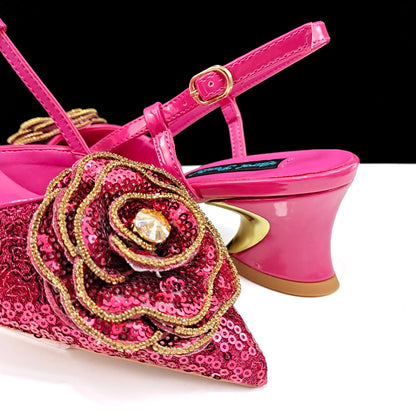 Fashion Design Shoes and Bag Nigerian Wedding Handmade Flowers Bags with Shoes Ladies Shoes Commuting or Daily Shoes