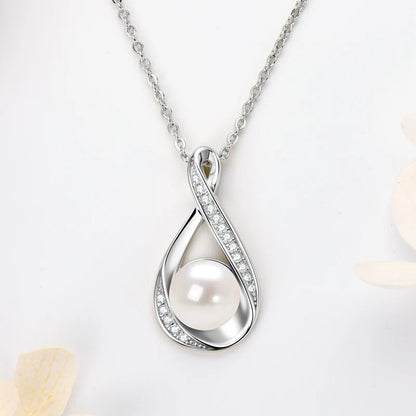 Moissanite Natural Freshwater Pearl Infinity Pendant Necklace & Earrings Sets for Women 925 Sterling Silver Wedding Jewelry Set