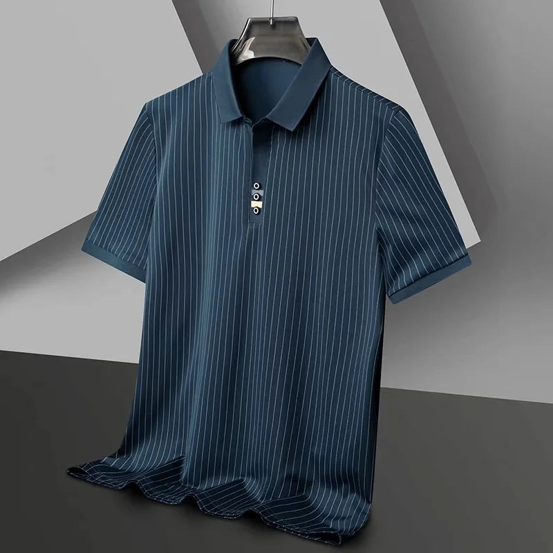 Brand striped design men's short sleeve fashionable polo shirt 2024 summer new cool and breathable casual lapel golf T-shirt