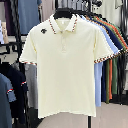 Men's High-End Luxury Brand Logo-Stamped Casual Polo Shirt Summer New Golf Breathable Business Short-Sleeve T-Shirt