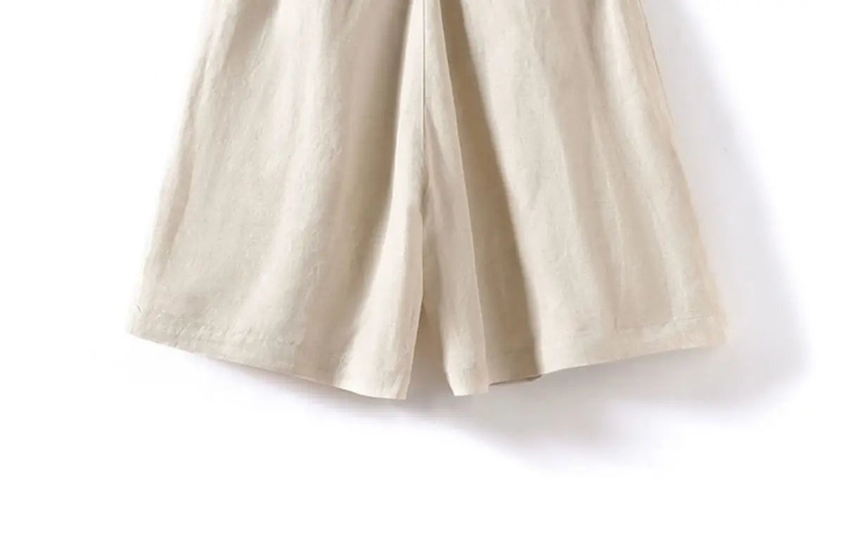 Cotton and Linen Shorts for Women Summer 2025 Loose High Waisted Wide Leg Pants Casual Versatile Solid Retro Straight Shorts