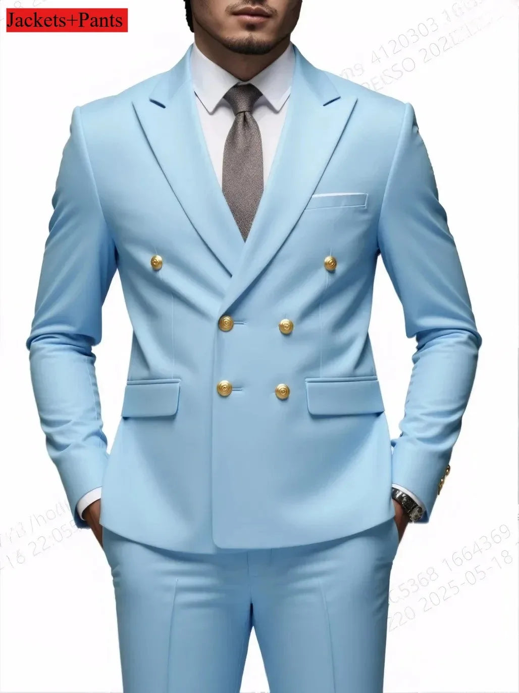 Navy Blue Double Breasted Men's Tuxedo with Gold Buttons High Quality Business Suit for Wedding Groom Party Prom