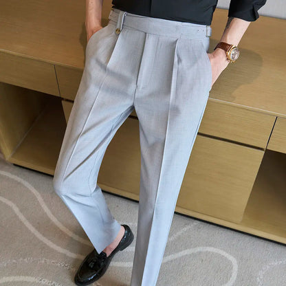 2025 Spring High Quality Men's Suit Pants Fashion Solid Color High Waist Slim Fit Youthful Vitality Casual Suit Trousers Men