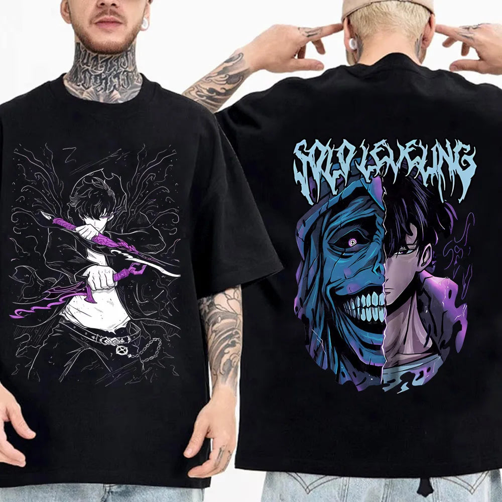 Men's Song Jinyu Cartoon Pattern T-shirt Harajuku Short Sleeved High-quality Cotton T-shirt Japanese Anime Solo Flat T-shirt