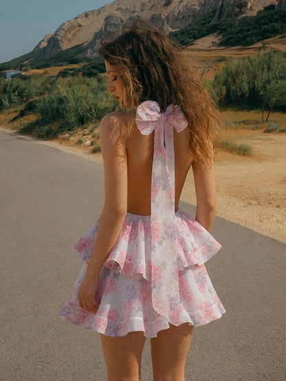 Autumn Release Junior Above Knee Mini Sexy High Street Dress Girl Slim Fit Printing Backless Fashion Robe K24D61176