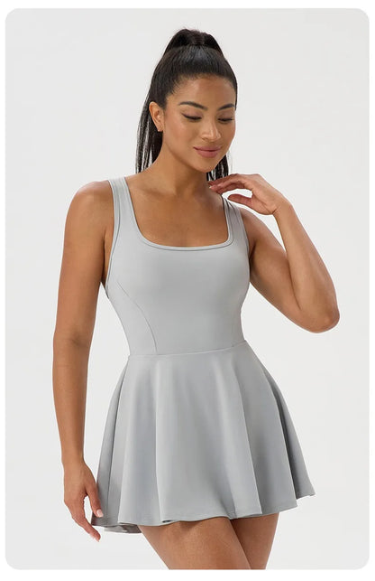 Women Summer Tennis Dress Breathable Quick-Dry Workout Dress Outdoor Sports Skirt Gym Yoga Short Dress Casual Athletic Skirt