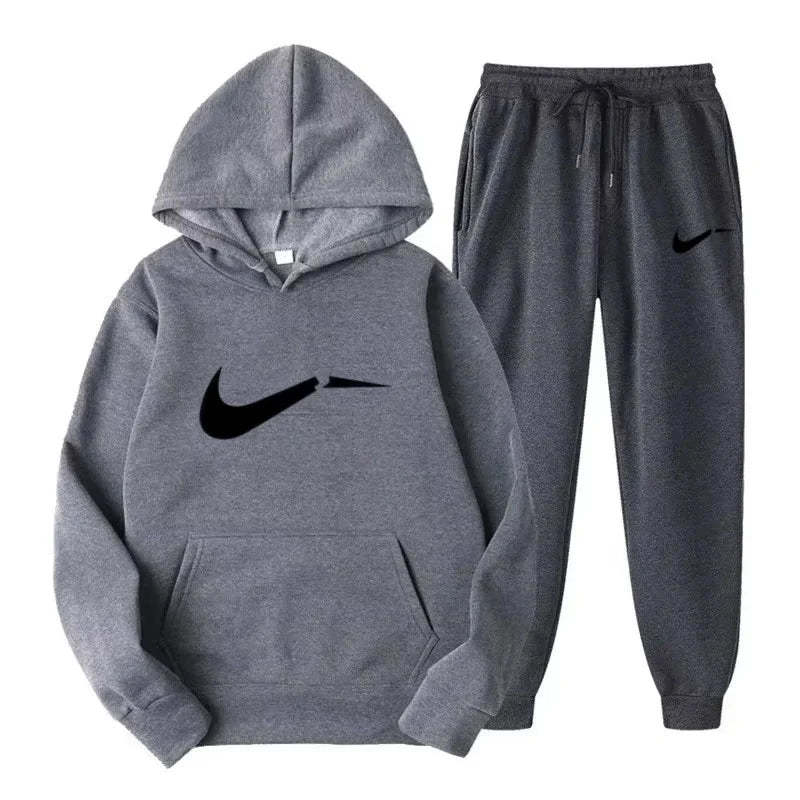 Men's fashionable pure cotton hooded sweatshirt set - Korean style trendy casual sportswear, loose fit, slimming effect