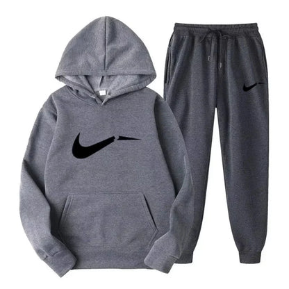 Men's fashionable pure cotton hooded sweatshirt set - Korean style trendy casual sportswear, loose fit, slimming effect