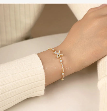 Bow Star Moissanite Bracelets for Women S925 Silver Adjustable 16+3cm Elegant Romantic Engagement Jewelry Gifts for Her