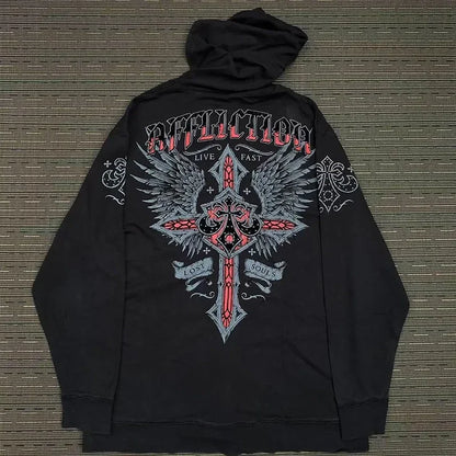 Zipper Hoodie Y2K Harajuku goth Long Sleeve Sweatshirt Oversized Hooded Jacket Gothic Loose Streetwear Skull Anime Men Women