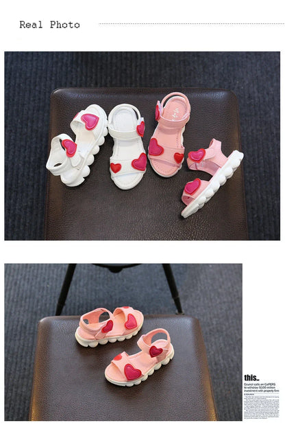 Lovely Heart Shape Children Sandals for Girls 2026 Summer Open Toe Sandals Kids Girls New Arrival Baby Girl Beach Shoes I03123