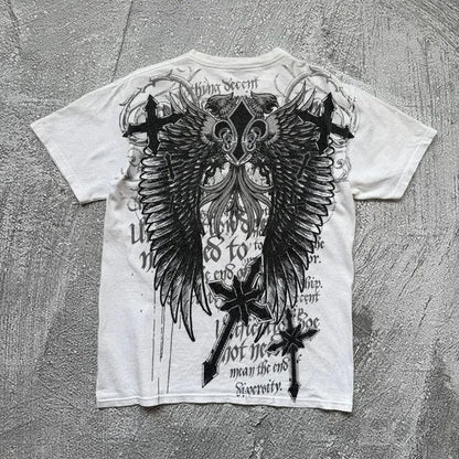 Classic Y2K Gothic Style T-shirt Print Oversized T Shirt High Street Shirts Gothic Round Neck Cotton Tops New Mens Women T Shirt