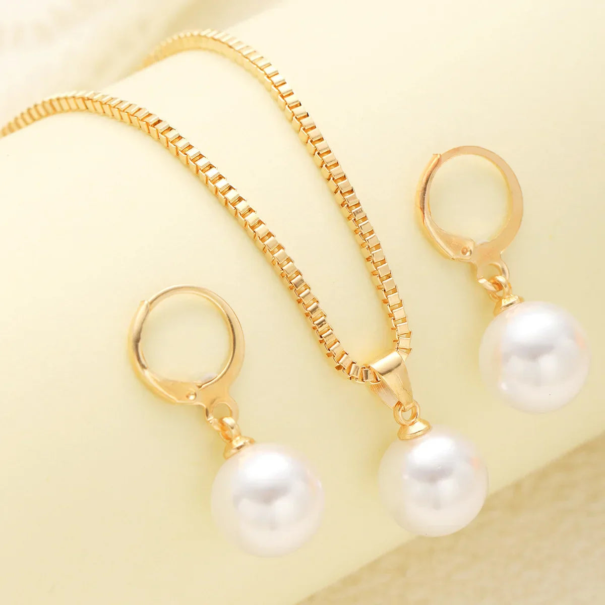 3 Pcs/Set Round Pearl Pendant Necklace For Women Exquisite Fashion Rhinestone Double  Earring Wedding Jewelry Set Gift