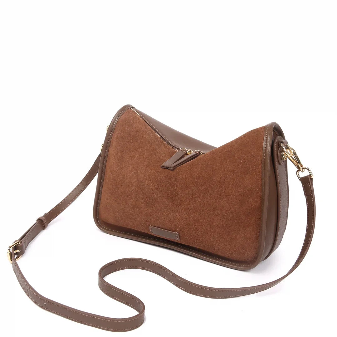 Suede Cowhide Fashion Ladies Shoulder Cross Coffe Bag Genuine Leather Luxury Designer Women's Brown Handbag Female Crossbody Bag