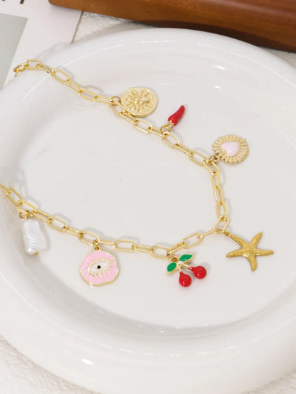 Dopamine Cherry Starfish Chili Peppe Pendant for Women Charm Chain Necklace Beach Jewelry Vacation Gift