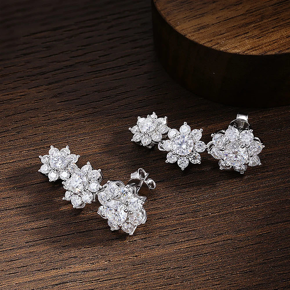 Full Moissanite Drop Earrings for Women Bridal Sun Flower Lab Diamond Stud Earring 925 Sterling Silver Plated Gold Fine Jewelry