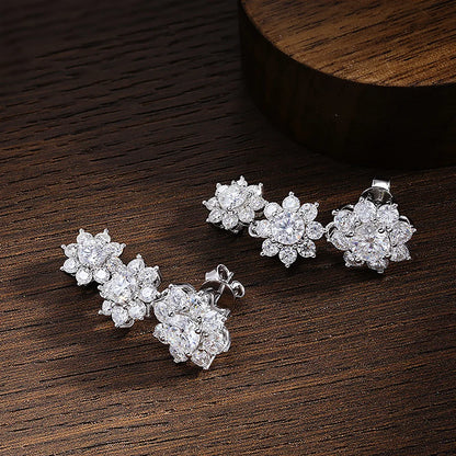 Full Moissanite Drop Earrings for Women Bridal Sun Flower Lab Diamond Stud Earring 925 Sterling Silver Plated Gold Fine Jewelry