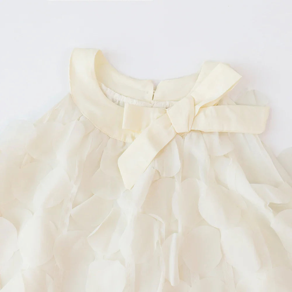 Summer New Pure White Sweet Hanging Neck Bow Petal Princess Dress Girls' Casual Clothes 2-7th Birthday Party Stage Wear