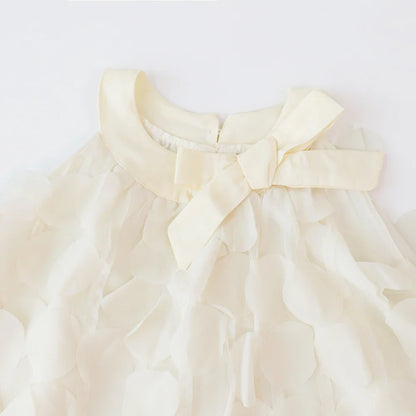Summer New Pure White Sweet Hanging Neck Bow Petal Princess Dress Girls' Casual Clothes 2-7th Birthday Party Stage Wear