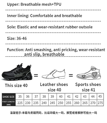 NEW Rotary Buckle Security Boots for Men WorkSneakers Women Boots Breathable Steel Toe ShoesSafety Puncture-Proof Men Boots