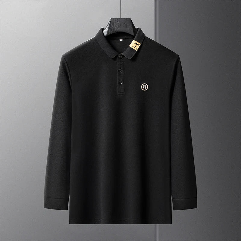 New Best-selling Spring and Autumn Men's Trendy Fashion Lapel Embroidered Long Sleeved Top Polo Shirt Sweatshirt T-shirt