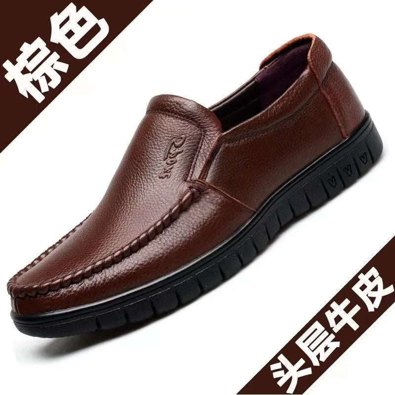 Genuine Leather Men's Shoes Breathable Soft Bottom Casual Business Shoes for Middle-Aged And Elderly Spring Autumn Wear