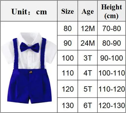 Summer Children's Clothing Short Sleeve Lapel Wrinkle Shirt with Solid Overalls Boy Gentleman Wedding Costume Cotton Kid Suit