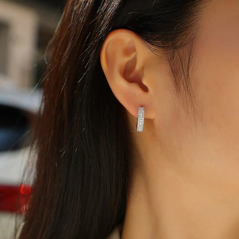 18k Plated D VVS1 All Moissanite Hoop Earrings for Women Pass Diamond Test S925 Sterling Silver Ear Jewelry Wholesale